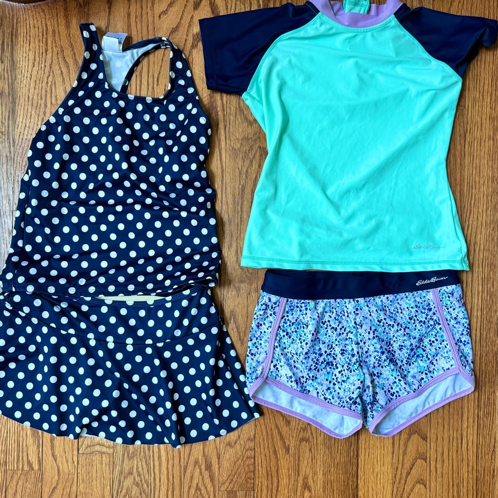 Lands' End Kids Swim Set - Navy Polka Dot and Aqua